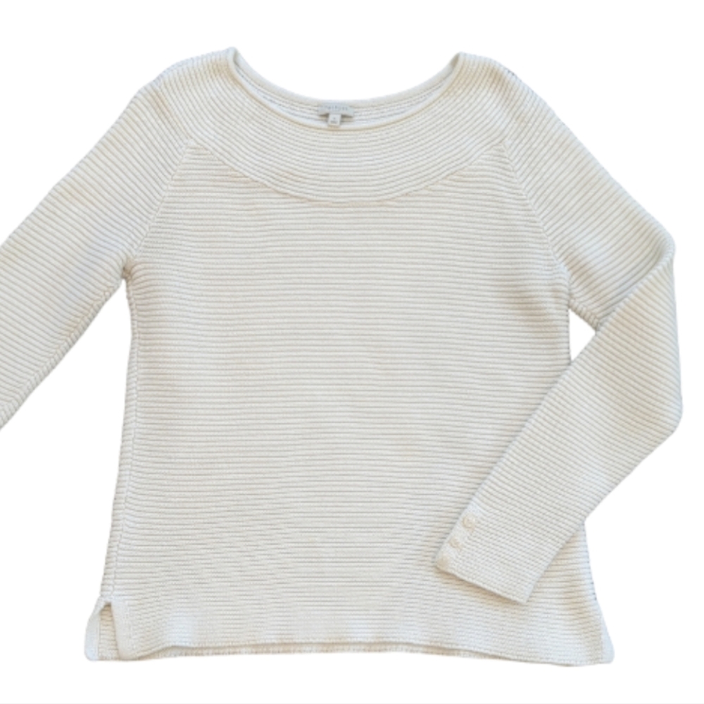 Talbots Boatneck Knitted Sweater with Button Cuffs Cream Size Small